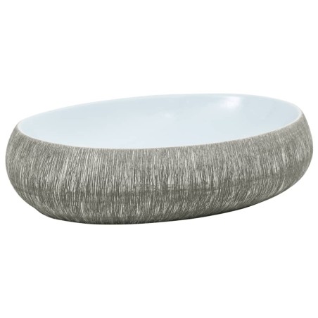 vidaXL Aufsatzwaschbecken Grau und Blau Oval 59x40x15 cm Keramik