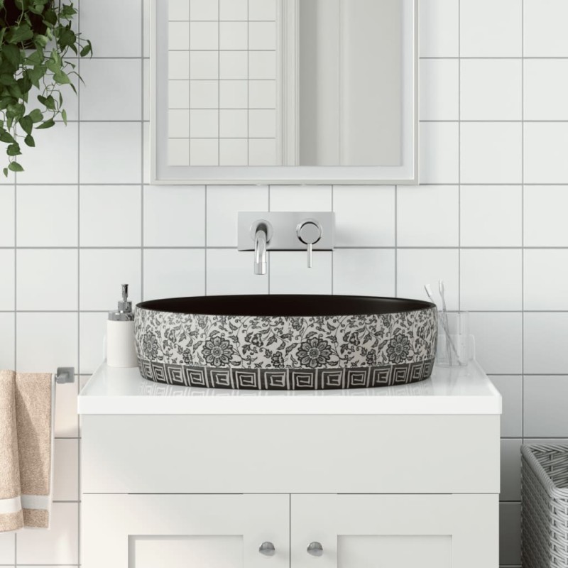 vidaXL Aufsatzwaschbecken Schwarz Blau Oval 56,5x36,5x13,5 cm Keramik vidaXL Aufsatzwaschbecken Schwarz Blau Oval 56,5x36,5x13,5 cm Keramik
