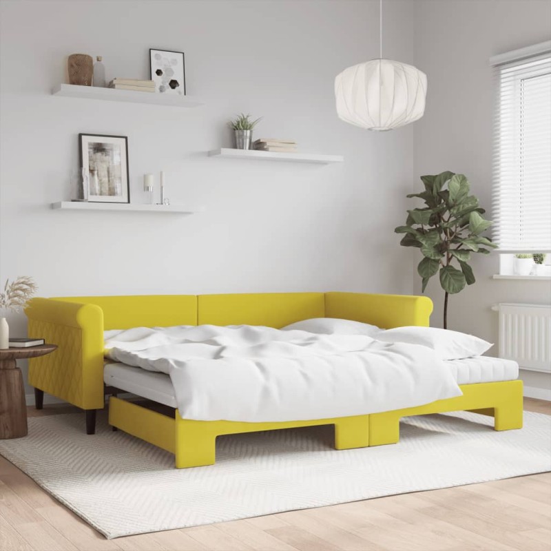 vidaXL Tagesbett Ausziehbar mit Matratzen Gelb 100x200 cm Samt vidaXL Tagesbett Ausziehbar mit Matratzen Gelb 100x200 cm Samt
