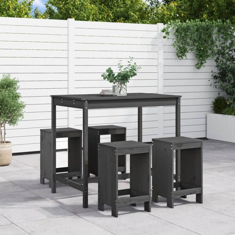 vidaXL 5-tlg. Gartenbar-Set Grau Massivholz Kiefer vidaXL 5-tlg. Gartenbar-Set Grau Massivholz Kiefer