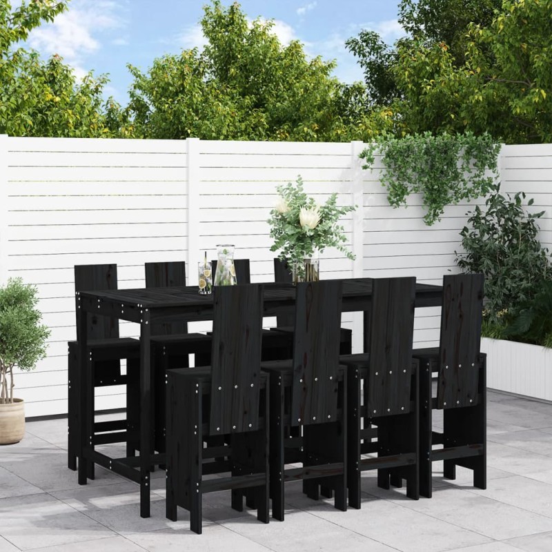 vidaXL 9-tlg. Gartenbar-Set Schwarz Massivholz Kiefer vidaXL 9-tlg. Gartenbar-Set Schwarz Massivholz Kiefer