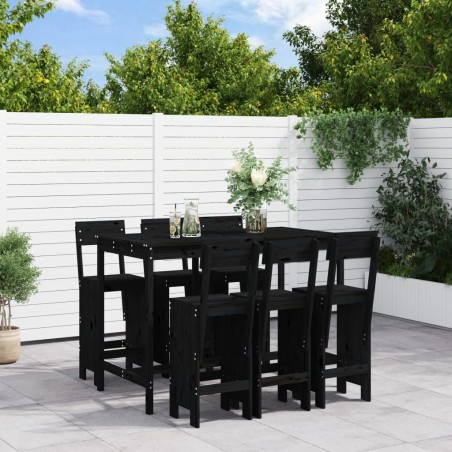 vidaXL 7-tlg. Gartenbar-Set Schwarz Massivholz Kiefer