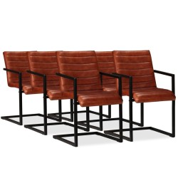vidaXL Esszimmerstühle 6 Stk. Echtleder Braun