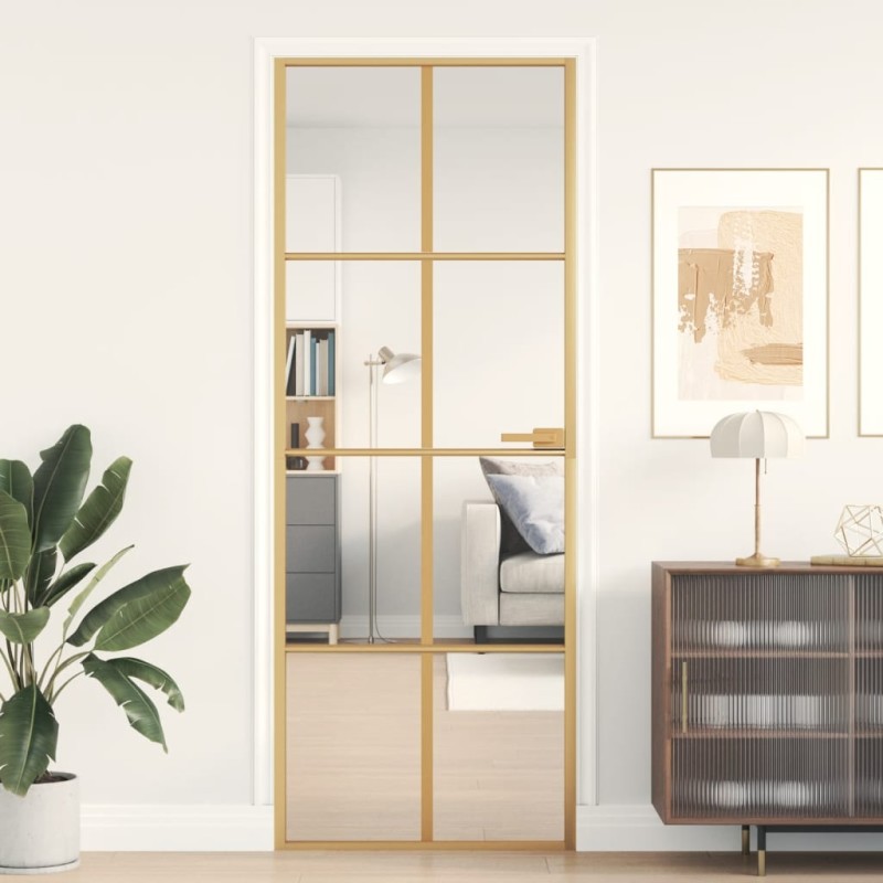 vidaXL Innentür Schlank Golden 76x201,5 cm Hartglas und Aluminium vidaXL Innentür Schlank Golden 76x201,5 cm Hartglas und Aluminium