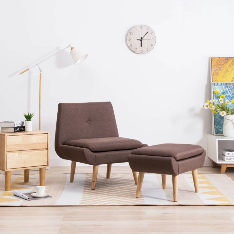 vidaXL Polsterstuhl mit Fußhocker Braun Stoff vidaXL Polsterstuhl mit Fußhocker Braun Stoff