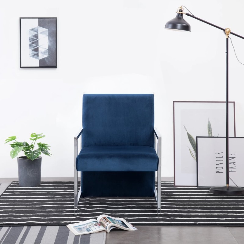 vidaXL Sessel mit verchromten Füßen Blau Samt vidaXL Sessel mit verchromten Füßen Blau Samt