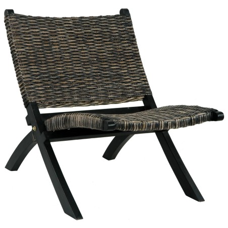 vidaXL Relaxstuhl Schwarz Natur Kubu-Rattan und Massivholz Mahagoni 