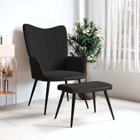 vidaXL Relaxsessel mit Hocker Schwarz Samt und PVC