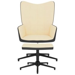 vidaXL Relaxsessel mit Hocker Cremeweiß Samt und PVC