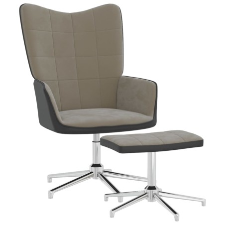vidaXL Relaxsessel mit Hocker Hellgrau Samt und PVC