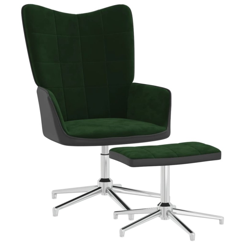 vidaXL Relaxsessel mit Hocker Dunkelgrün Samt und PVC vidaXL Relaxsessel mit Hocker Dunkelgrün Samt und PVC