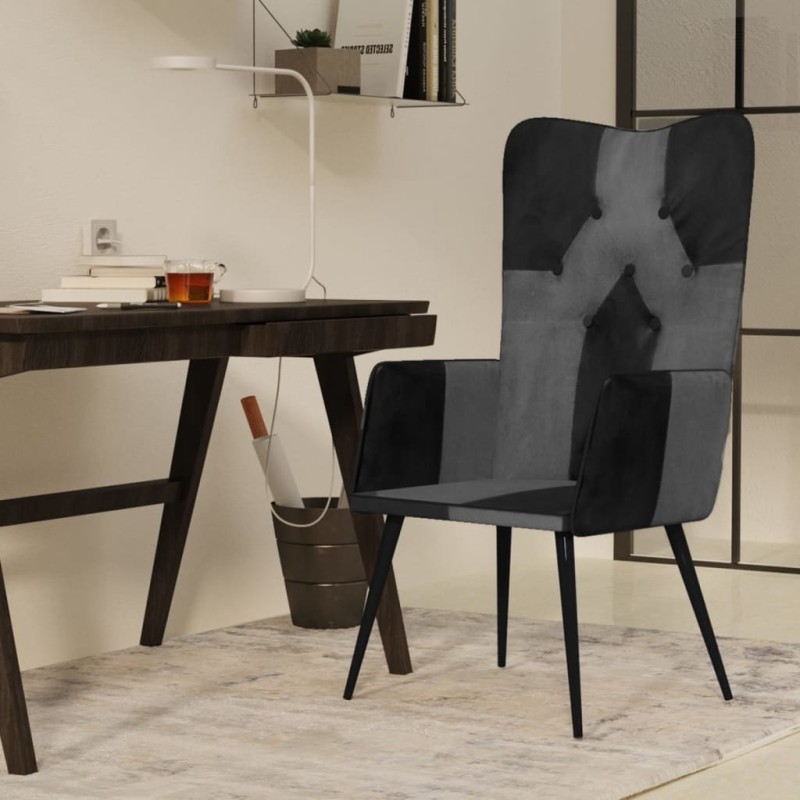 vidaXL Ohrensessel Schwarz und Grau Echtleder vidaXL Ohrensessel Schwarz und Grau Echtleder