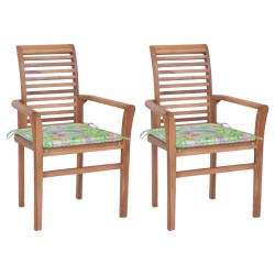 vidaXL Essstühle 2 Stk. mit Blattmuster-Kissen Massivholz Teak