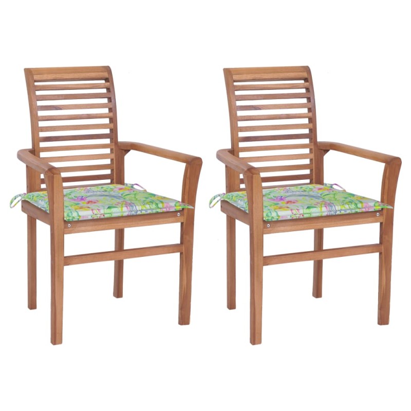 vidaXL Essstühle 2 Stk. mit Blattmuster-Kissen Massivholz Teak vidaXL Essstühle 2 Stk. mit Blattmuster-Kissen Massivholz Teak