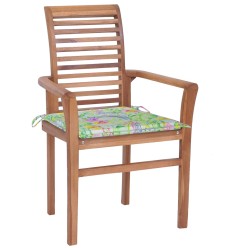vidaXL Essstühle 2 Stk. mit Blattmuster-Kissen Massivholz Teak