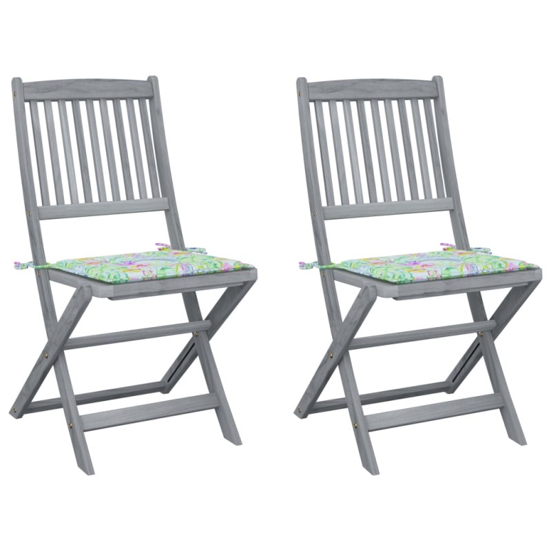 vidaXL Klappbare Gartenstühle 2 Stk. mit Kissen Massivholz Akazie vidaXL Klappbare Gartenstühle 2 Stk. mit Kissen Massivholz Akazie