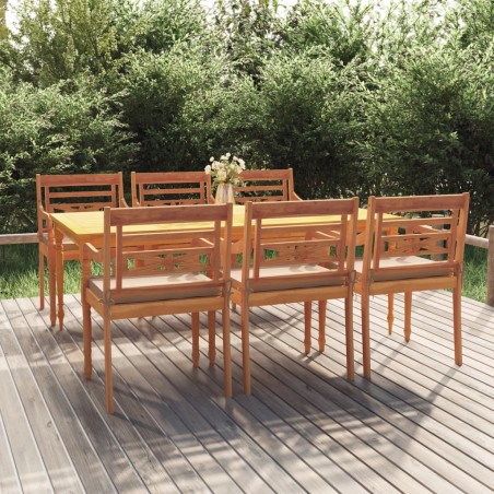 vidaXL 7-tlg. Garten-Essgruppe mit Kissen Massivholz Teak