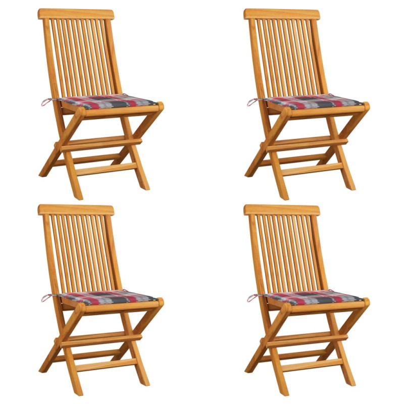 vidaXL Gartenstühle Rote Karomuster-Kissen 4 Stk. Massivholz Teak vidaXL Gartenstühle Rote Karomuster-Kissen 4 Stk. Massivholz Teak