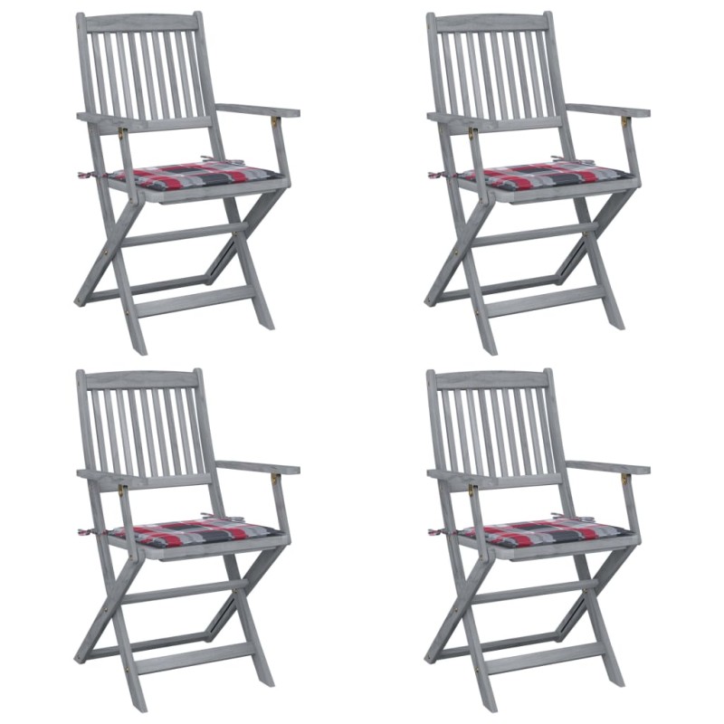 vidaXL Klappbare Gartenstühle 4 Stk. mit Kissen Massivholz Akazie vidaXL Klappbare Gartenstühle 4 Stk. mit Kissen Massivholz Akazie