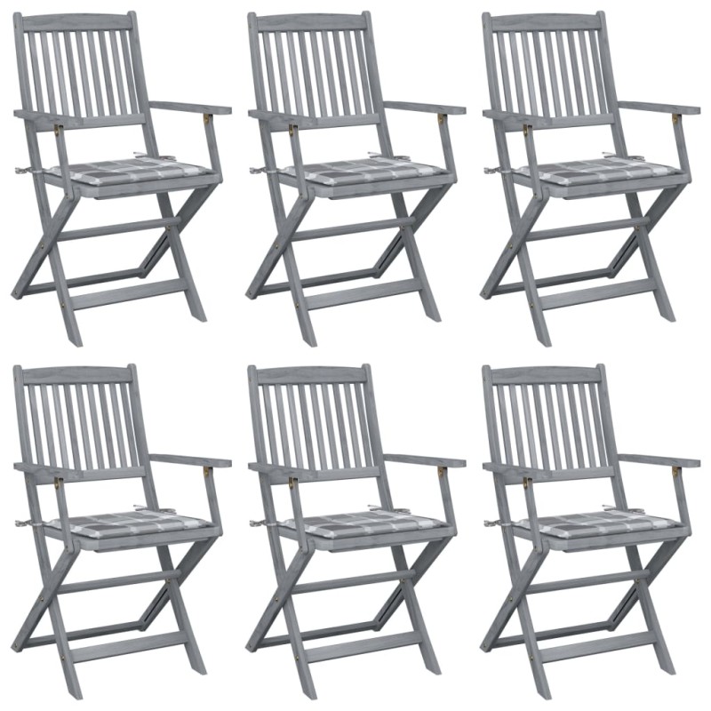 vidaXL Klappbare Gartenstühle 6 Stk. mit Kissen Massivholz Akazie vidaXL Klappbare Gartenstühle 6 Stk. mit Kissen Massivholz Akazie