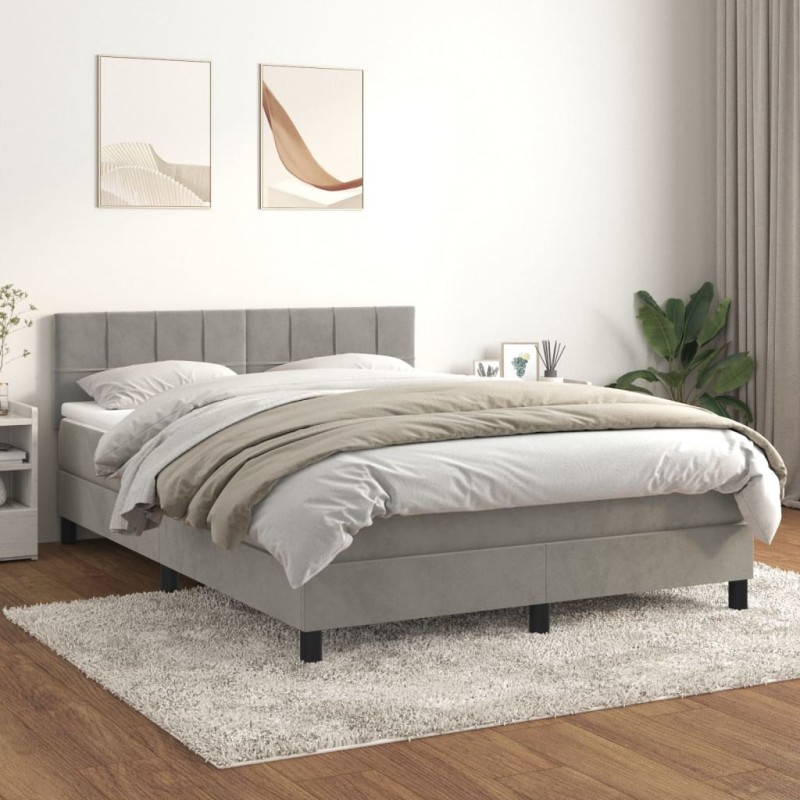 vidaXL Boxspringbett mit Matratze Hellgrau 140x200 cm Samt vidaXL Boxspringbett mit Matratze Hellgrau 140x200 cm Samt