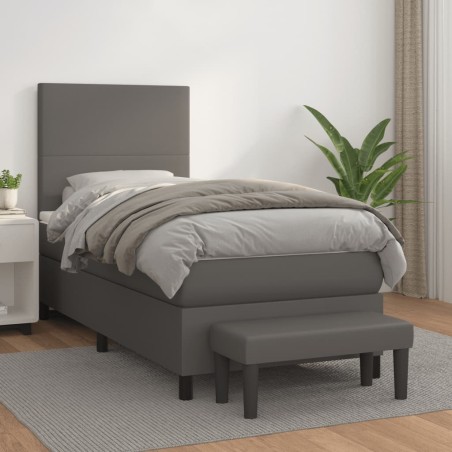 vidaXL Boxspringbett mit Matratze Grau 100x200 cm Kunstleder