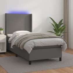 vidaXL Boxspringbett mit Matratze & LED Grau 100x200 cm Kunstleder