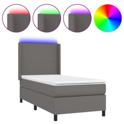 vidaXL Boxspringbett mit Matratze & LED Grau 100x200 cm Kunstleder