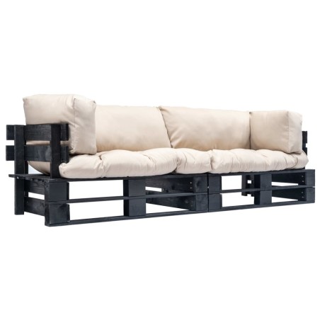 vidaXL 2-tlg. Outdoor-Sofa-Set Paletten Kissen Sandfarben Kiefernholz