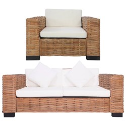 vidaXL 2-tlg. Sofagarnitur mit Auflagen Natur Rattan 