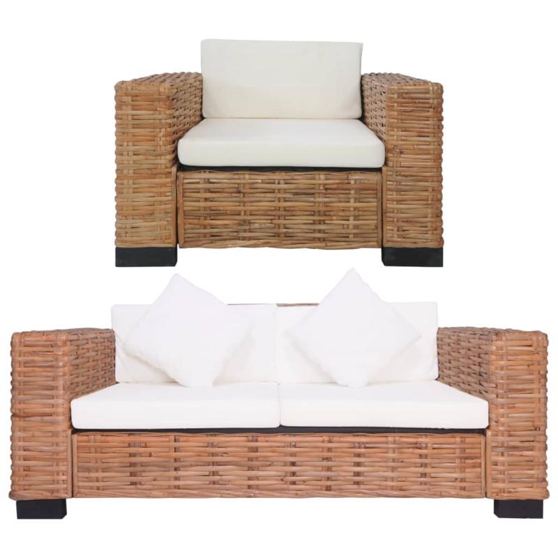 vidaXL 2-tlg. Sofagarnitur mit Auflagen Natur Rattan vidaXL 2-tlg. Sofagarnitur mit Auflagen Natur Rattan