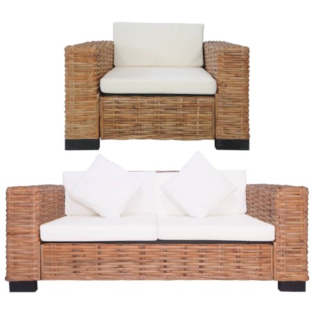 vidaXL 2-tlg. Sofagarnitur mit Auflagen Natur Rattan 