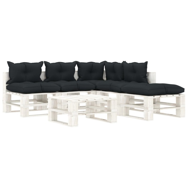vidaXL 6-tlg. Garten-Lounge-Set Paletten mit Kissen in Anthrazit Holz vidaXL 6-tlg. Garten-Lounge-Set Paletten mit Kissen in Anthrazit Holz