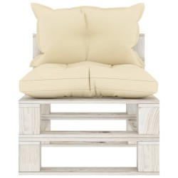 vidaXL Garten-Paletten-Mittelsofa mit Kissen in Creme Holz