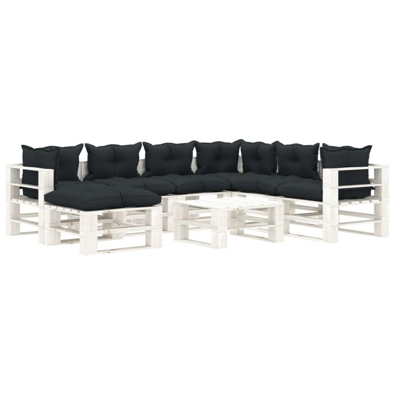 vidaXL 8-tlg. Garten-Lounge-Set Paletten mit Kissen in Anthrazit Holz vidaXL 8-tlg. Garten-Lounge-Set Paletten mit Kissen in Anthrazit Holz