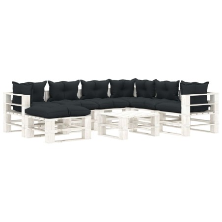 vidaXL 8-tlg. Garten-Lounge-Set Paletten mit Kissen in Anthrazit Holz