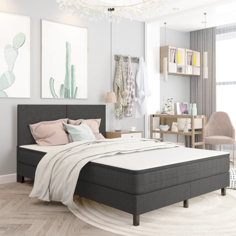 vidaXL Boxspringbett Dunkelgrau Stoff 160x200 cm vidaXL Boxspringbett Dunkelgrau Stoff 160x200 cm