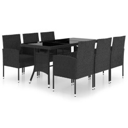 vidaXL 7-tlg. Garten-Essgruppe Poly Rattan Schwarz