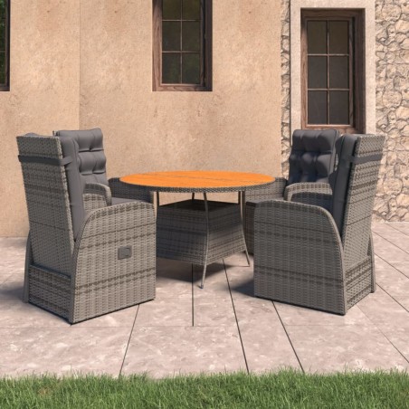 vidaXL 5-tlg. Garten-Essgruppe mit Auflagen Poly Rattan Grau