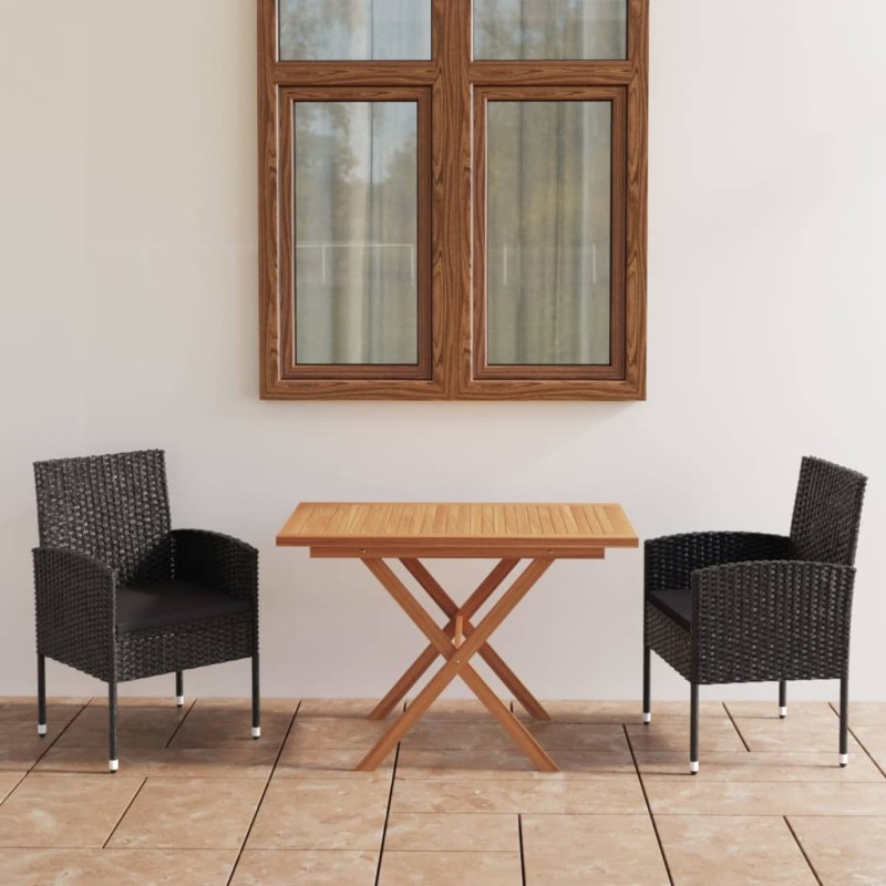 vidaXL 3-tlg. Garten-Essgruppe Poly Rattan & Massivholz Akazie Schwarz vidaXL 3-tlg. Garten-Essgruppe Poly Rattan & Massivholz Akazie Schwarz