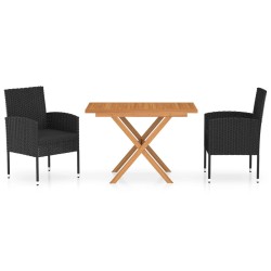 vidaXL 3-tlg. Garten-Essgruppe Poly Rattan & Massivholz Akazie Schwarz