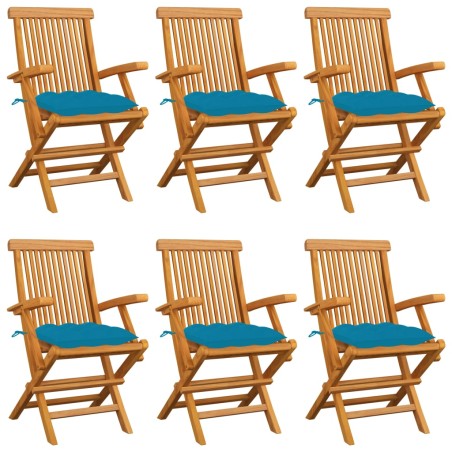 vidaXL Gartenstühle mit Hellblauen Kissen 6 Stk. Massivholz Teak
