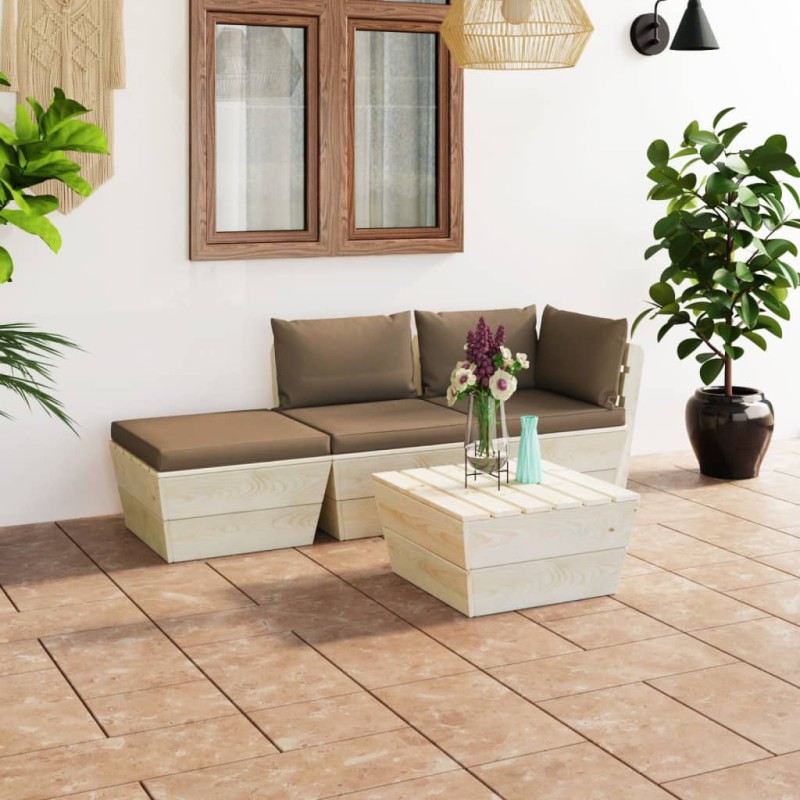 vidaXL 4-tlg. Garten-Sofagarnitur aus Paletten mit Kissen Fichtenholz vidaXL 4-tlg. Garten-Sofagarnitur aus Paletten mit Kissen Fichtenholz