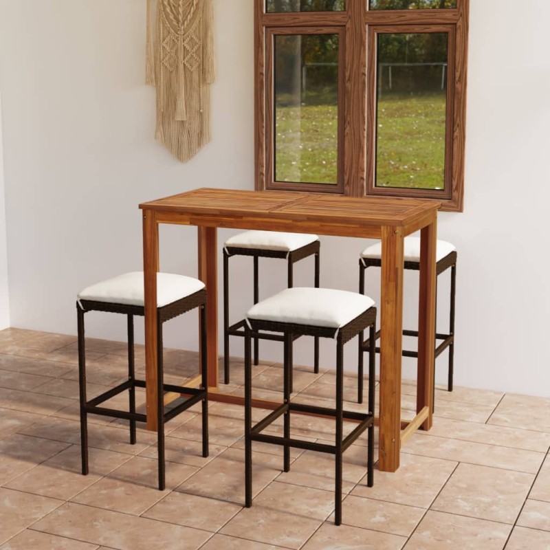 vidaXL 5-tlg. Gartenbar-Set mit Kissen Braun vidaXL 5-tlg. Gartenbar-Set mit Kissen Braun