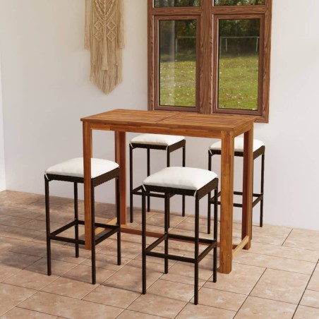 vidaXL 5-tlg. Gartenbar-Set mit Kissen Braun