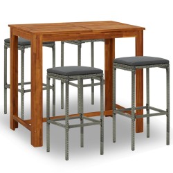 vidaXL 5-tlg. Gartenbar-Set mit Kissen Grau
