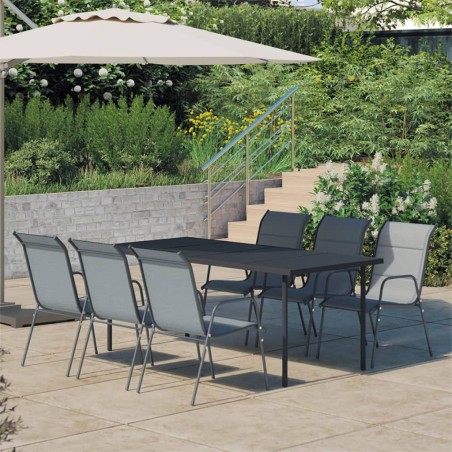 vidaXL 7-tlg. Garten-Essgruppe Stahl Schwarz