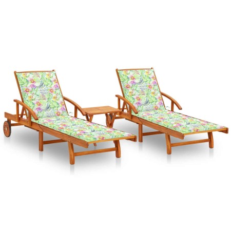 vidaXL Sonnenliegen 2 Stk. mit Tisch und Auflagen Massivholz Akazie
