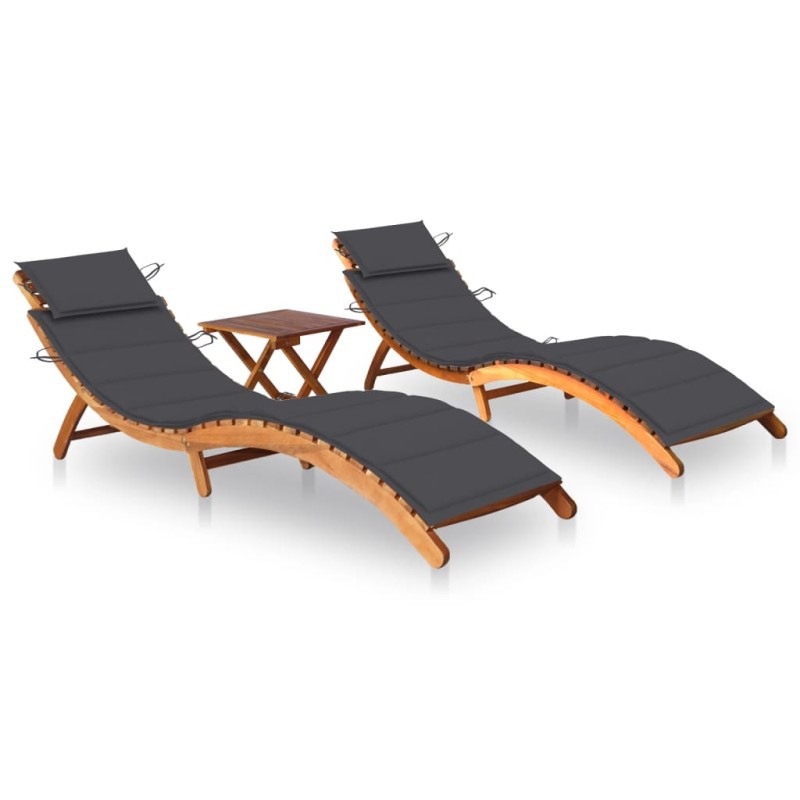 vidaXL Sonnenliegen 2 Stk. mit Tisch und Auflagen Massivholz Akazie vidaXL Sonnenliegen 2 Stk. mit Tisch und Auflagen Massivholz Akazie