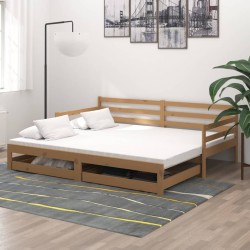 vidaXL Ausziehbares Tagesbett 2x(90x200) Honigbraun Massivholz Kiefer